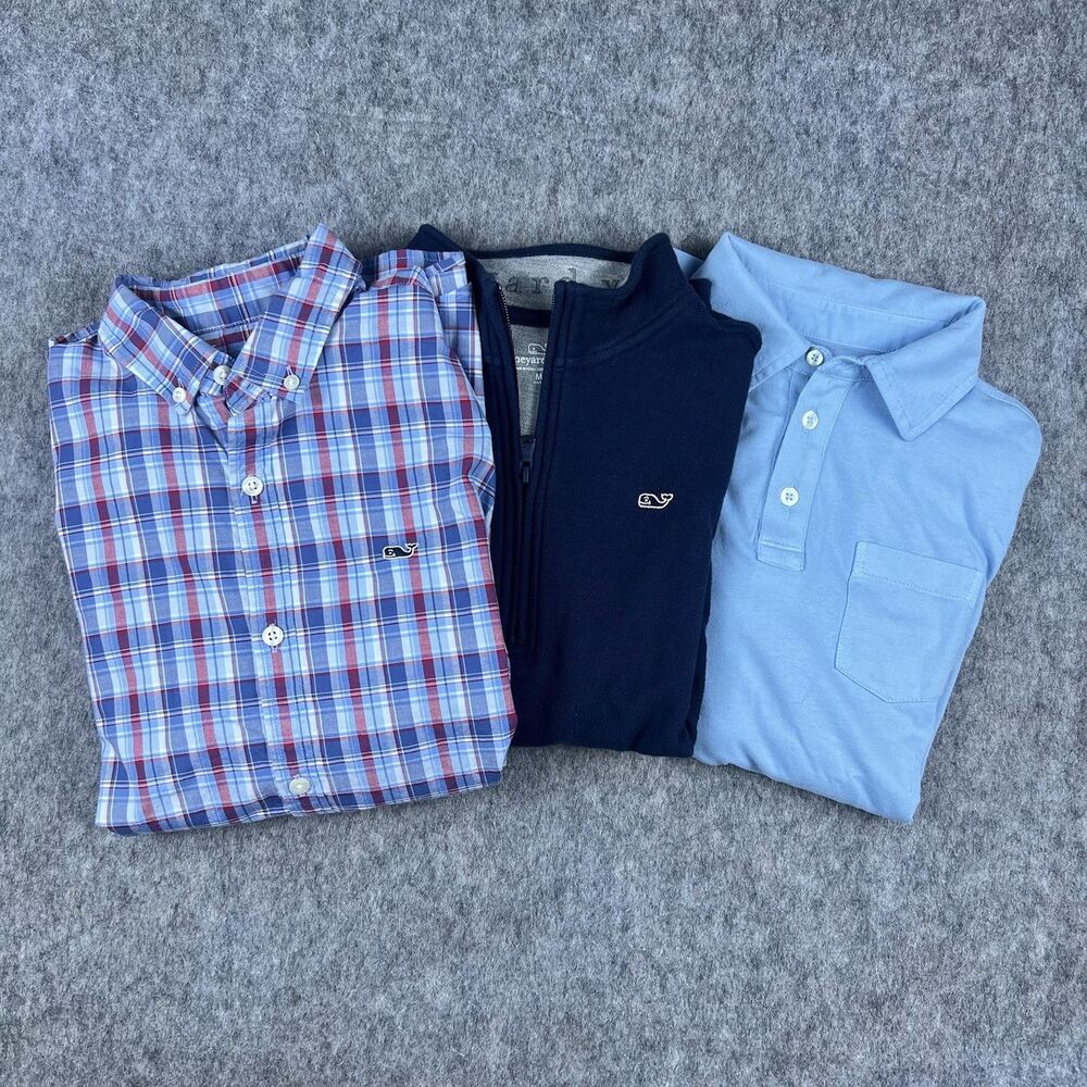 Lot Of 3 Vineyard Vines Boys Button Down Polo 1/4 Zip Bundle Size M (12-14)